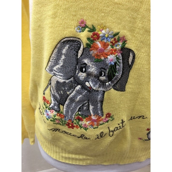 Vtg Mid Century V-Neck Sweater Embroidered Elepha… - image 4