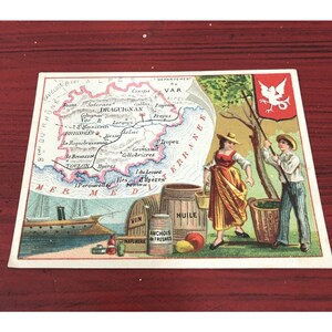 Tarjeta coleccionable de publicidad victoriana Mapa francés París Ephemera Journal Sweet Treat