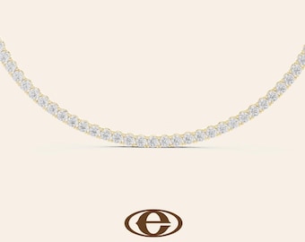 Collar de tenis con diamantes redondos / Collar de tenis clásico / Gargantilla de oro con diamantes / Collar con diamantes cultivados en laboratorio / Joyería de lujo minimalista