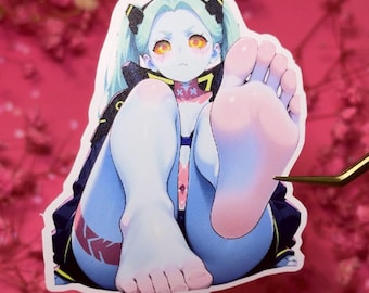Adesivo Rebecca / Cyberpunk: Edgerunners / Ragazza anime Waifu carina con belle gambe / Adesivo fustellato in vinile opaco impermeabile