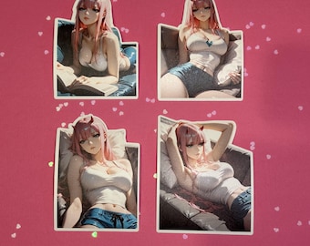 Pacchetto di adesivi Zero Two / Set di adesivi anime Darling in the Franxx / Pacchetto Waifu carini / Adesivo fustellato in vinile opaco impermeabile