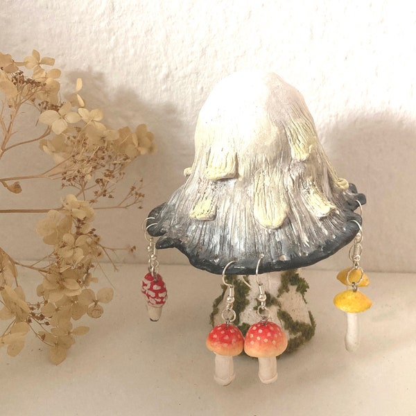 The Poetic Mushroom MADE TO ORDER- Shaggy ink cap - polymer clay earring holder - ink cap mushroom - unique jewelry display