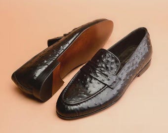 Handmade Ostrich Leather Loafers: Men's Bespoke Shoes