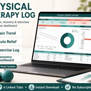 Physical Therapy Log | Google Sheets | PT Session Tracker, Exercise Library, Pain Diary & Recovery Dashboard