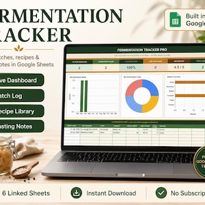 Fermentation Tracker | Google Sheets | Batch Log, Recipe & Tasting Notes Dashboard for Home Brewers