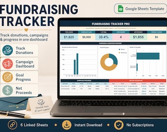 Fundraising Tracker Spreadsheet | Google Sheets | Donation Log, Campaign Tracker, Expenses & Dashboard