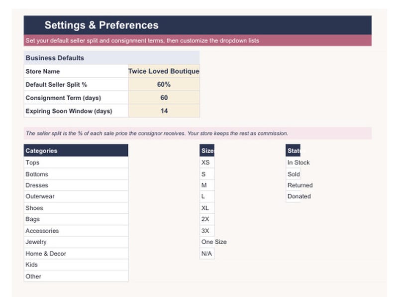 Consignment Inventory Tracker Google Sheets Template | Resale Shop Stock, Seller Payouts & Expiry Alerts Sheet image 7