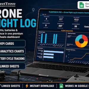Drone Flight Log Google Sheets | Pilot Logbook Dashboard | Battery Tracker | Drone Log Template