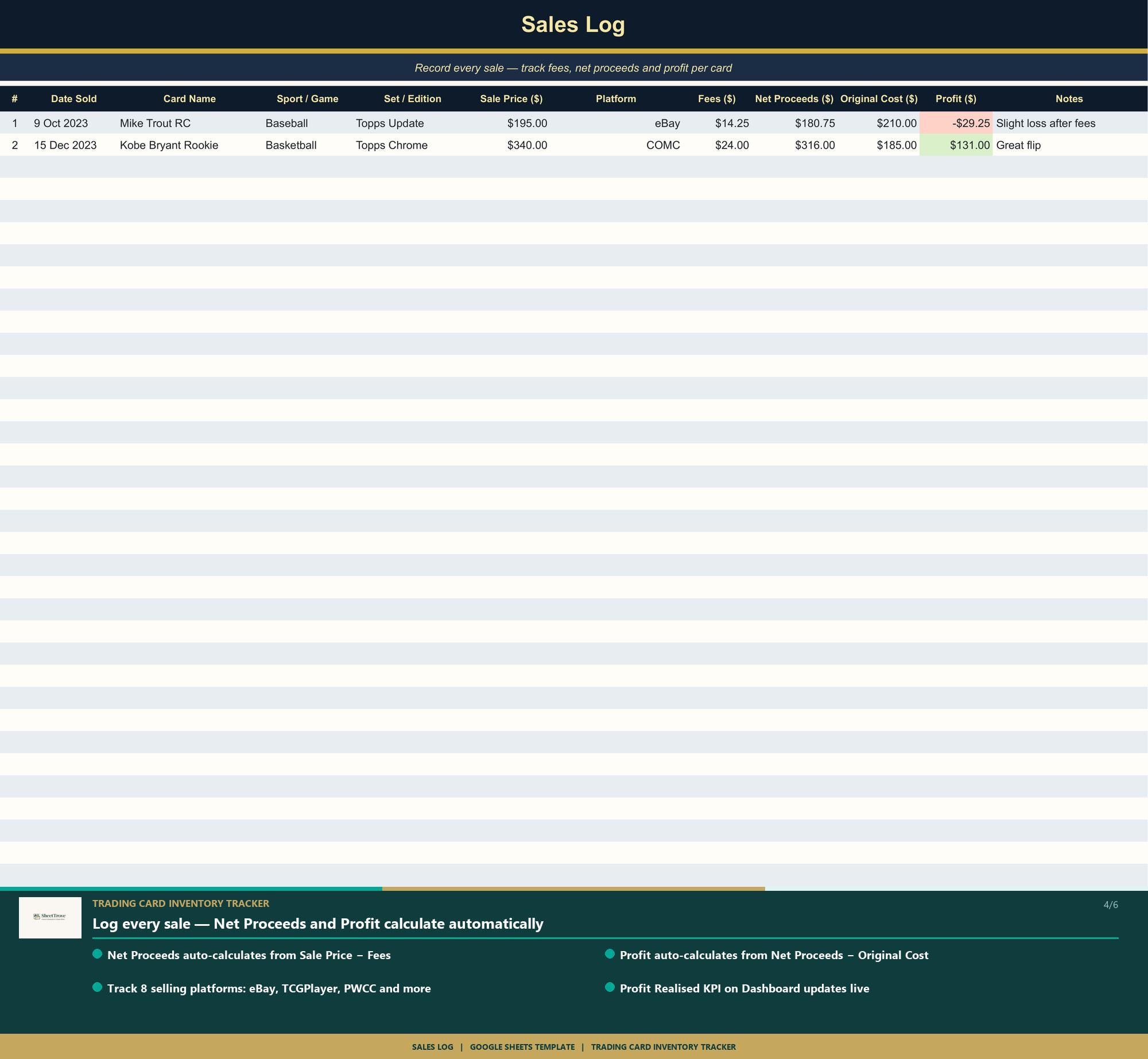 Trading Card Inventory Tracker Google Sheets | Card Collection Log | P ...