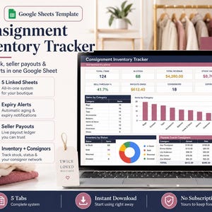 Consignment Inventory Tracker Google Sheets Template | Resale Shop Stock, Seller Payouts & Expiry Alerts Sheet image 2
