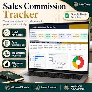 Sales Commission Tracker Pro | Google Sheets | Rep Performance, Payout Tracking & Commission Dashboard