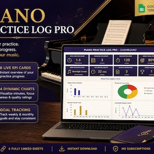 Piano Practice Log Google Sheets | Practice Tracker & Analytics Dashboard