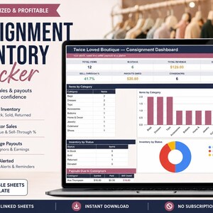 Consignment Inventory Tracker Google Sheets Template | Resale Shop Stock, Seller Payouts & Expiry Alerts Sheet