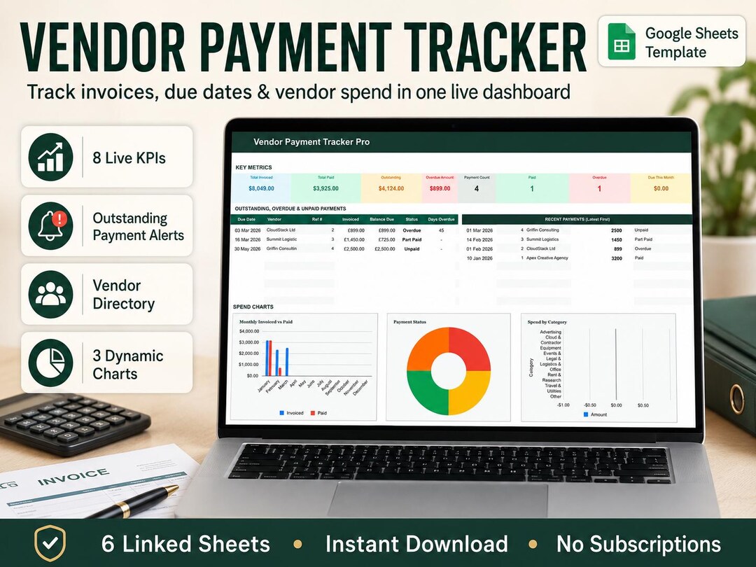 Vendor Payment Tracker Pro | Google Sheets | Vendor Directory ...