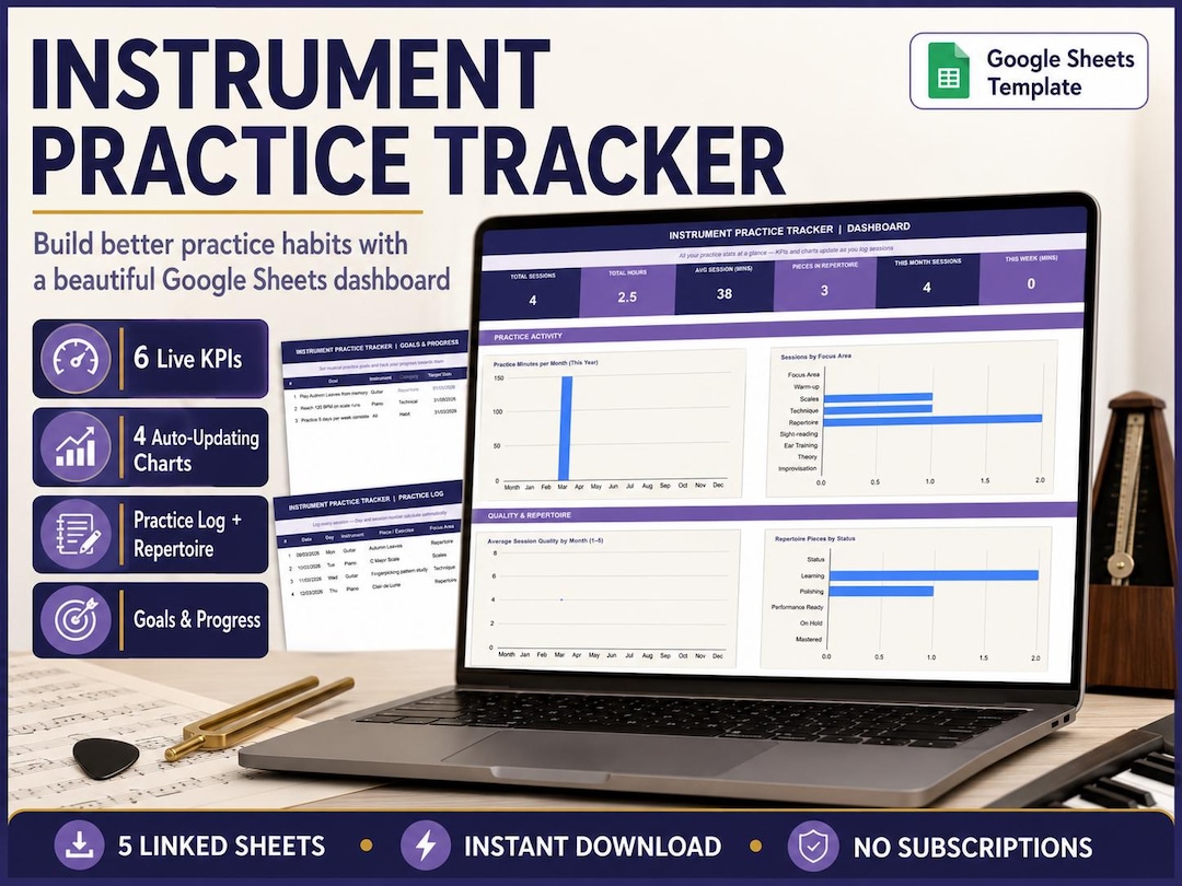Instrumentation Guide Sheets Instrument Practice Tracker Google Sheets | Music Practice Log ...