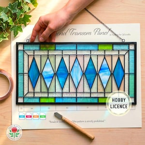 Digital download pattern Stained Glass Diamond Window Panel, Diamond Transom Stained Glass Pattern PDF, Geometric Window Hanging QG66