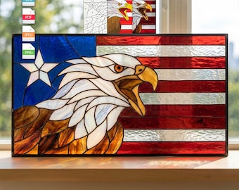 American Eagle Stained Glass Pattern, USA Flag Window Panel Pattern, Digital Download, Patriotic DIY Glass Art