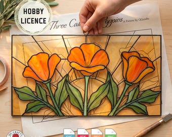 California Poppy Stained Glass Pattern – Floral Window Hanging Art (Digital Download) QG21