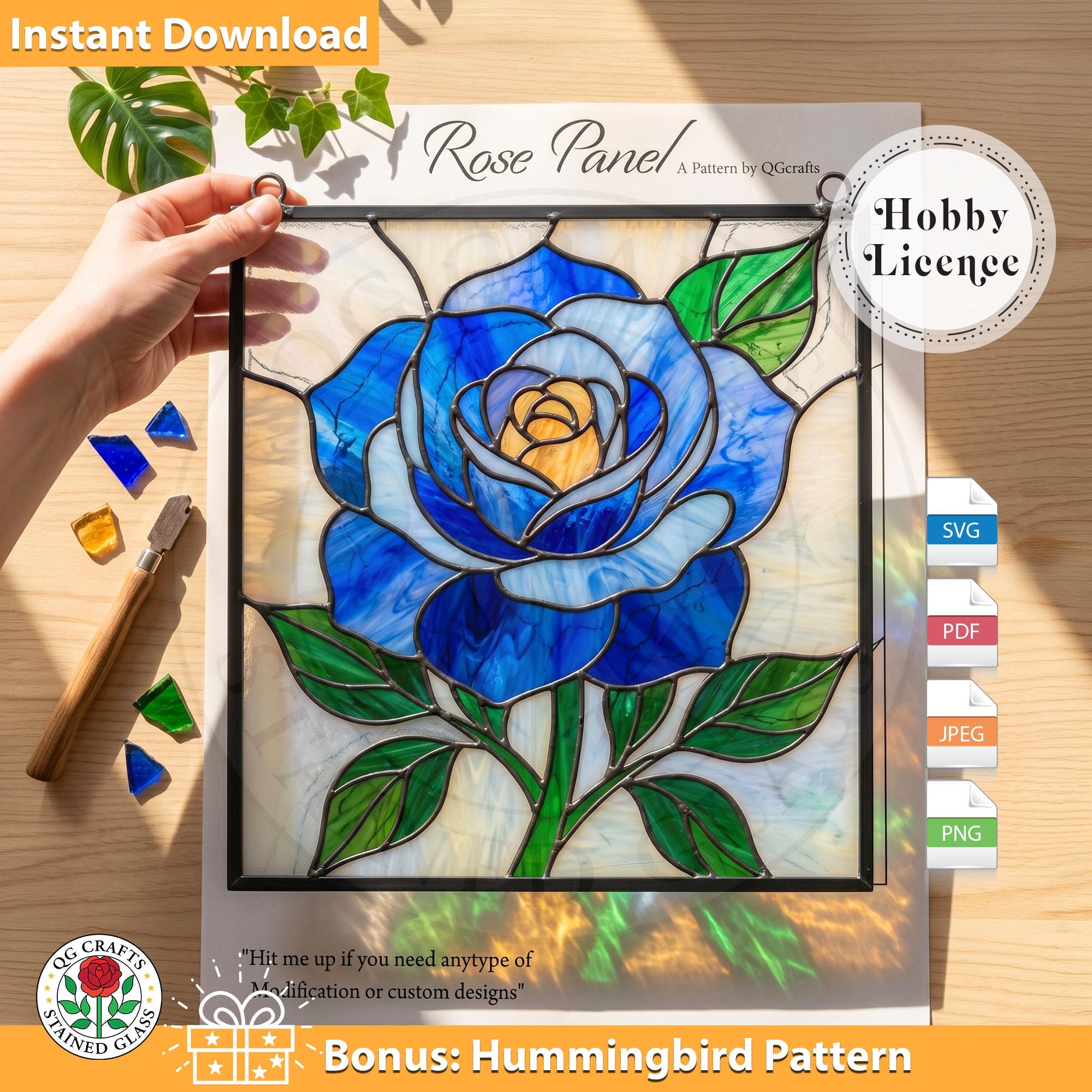 Stained Glass Blue Rose - Etsy