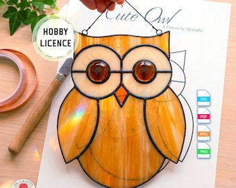 Gebrandschilderd glaspatroon uil, sjabloon voor beginners suncatcher, doe-het-zelf vogelkunst (digitale download) QG59