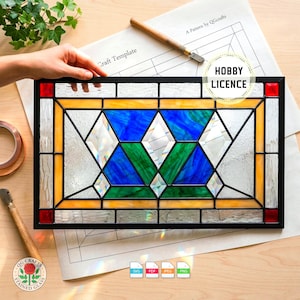 Geometric Diamond Stained Glass Pattern, Modern Blue Transom Panel (Digital Download PDF) QG67