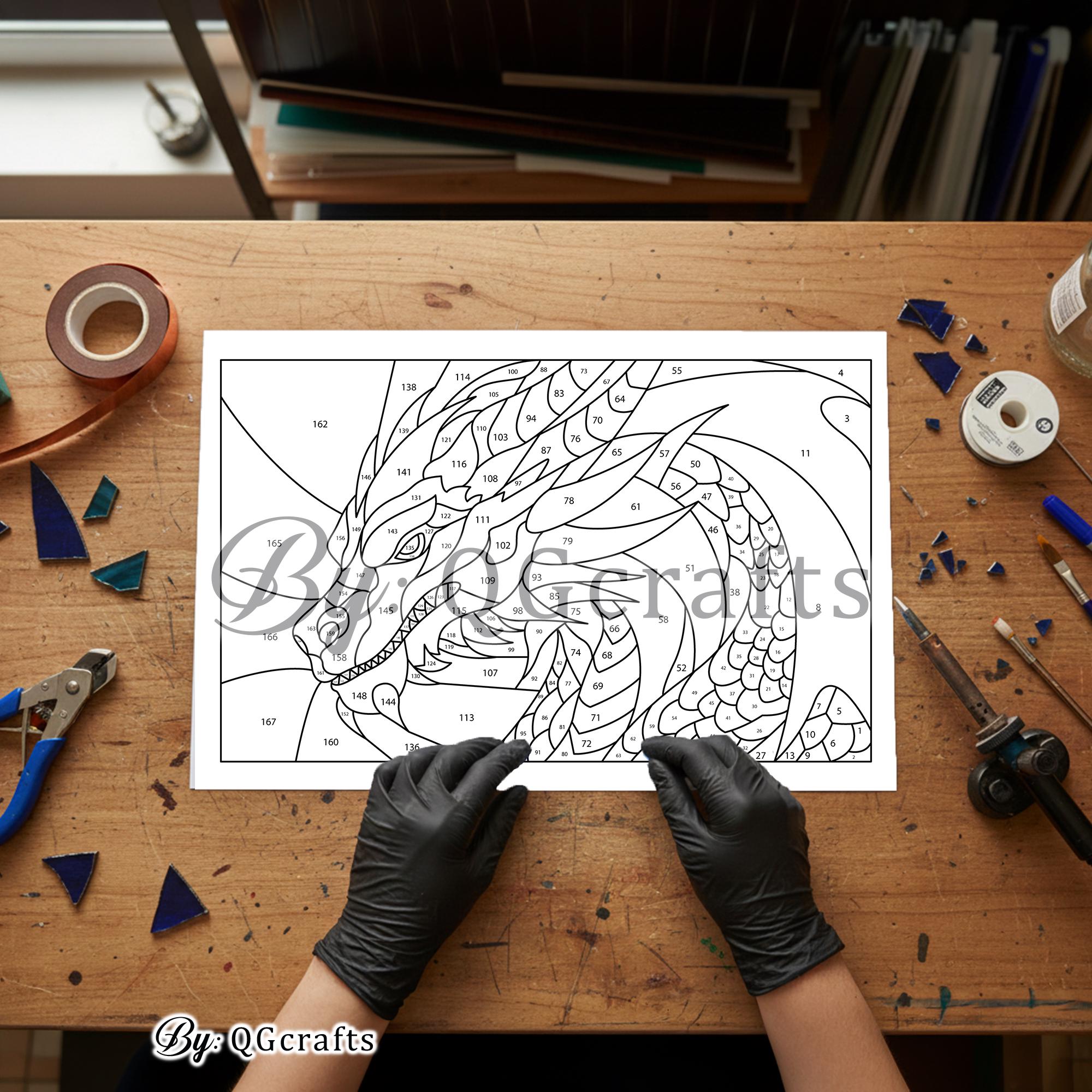 Fire Dragon Stained Glass Pattern – Fantasy Wall Art Suncatcher ...