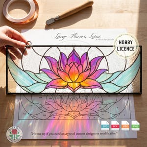 Aurora Lotus Stained Glass Pattern - Floral Suncatcher PDF (Digital Download) QG45