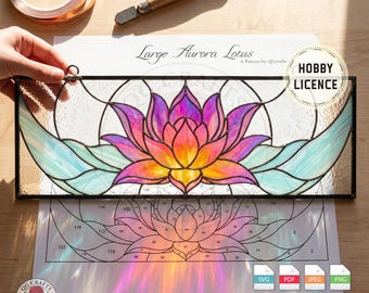 Aurora Lotus Stained Glass Pattern - Floral Suncatcher PDF (Digital Download) QG45