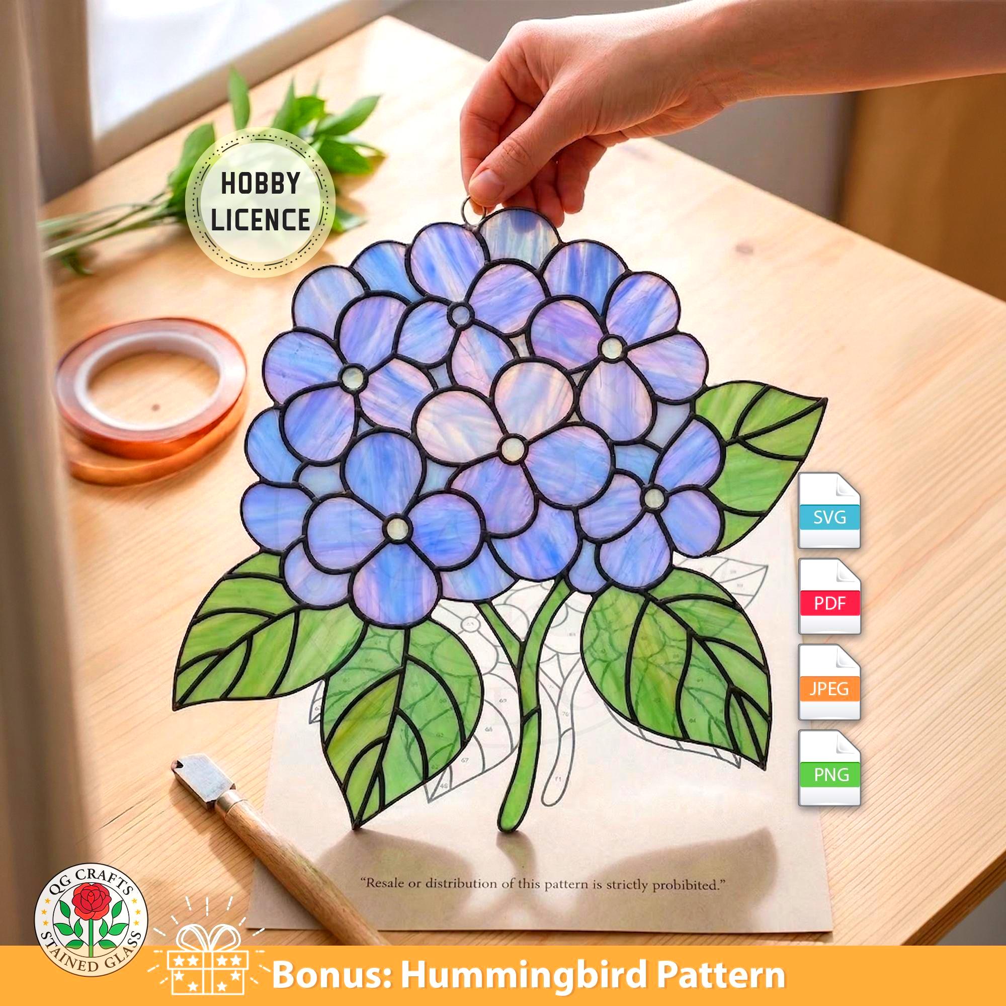 Blue Hydrangea Stained Glass Pattern - Floral Suncatcher Digital