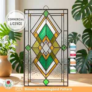 Commercial Use Stained Glass Pattern - Geometric Window Panel Design - Mission Style Glass Art SVG PDF - Digital Download, QG11
