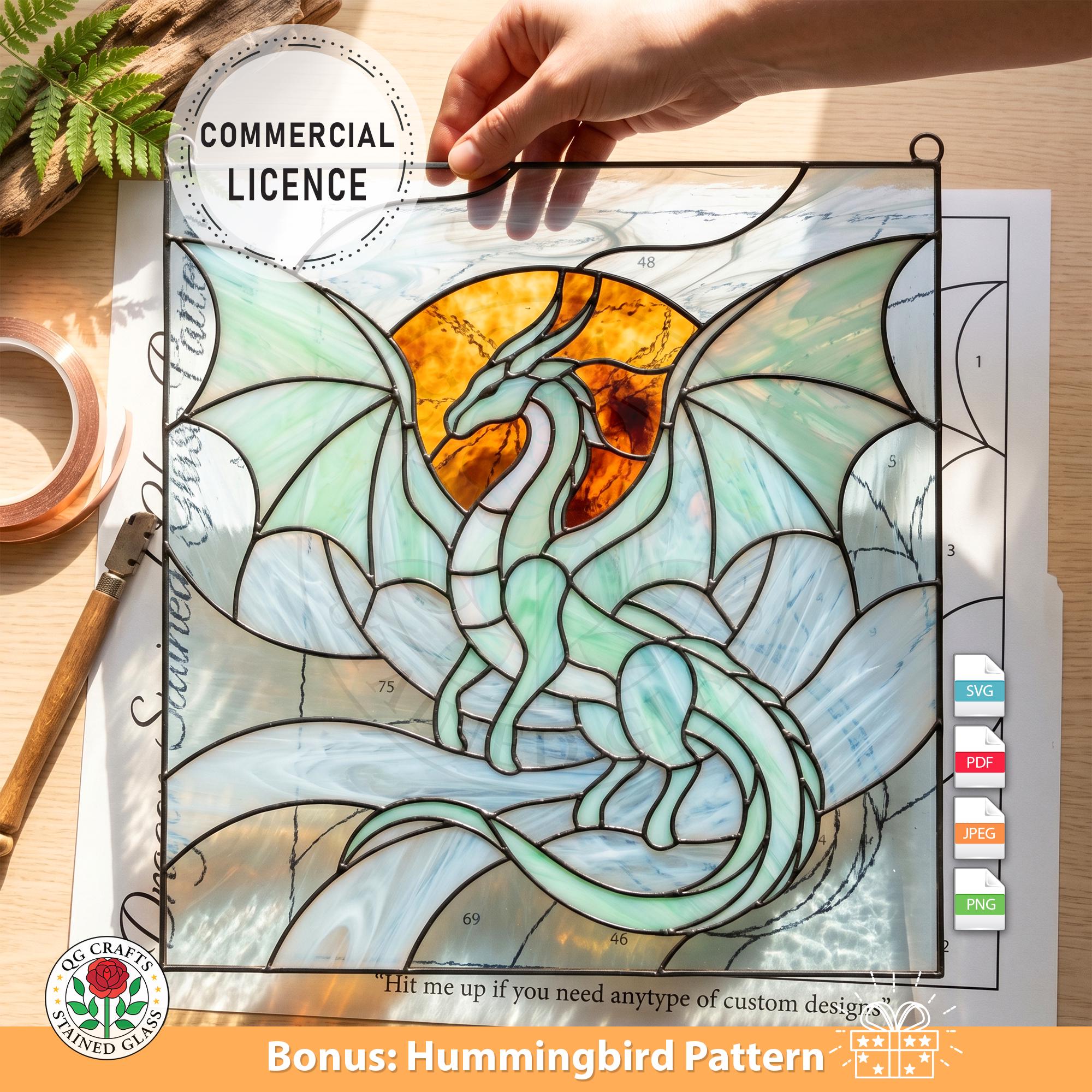 Commercial Licence Dragon Stained Glass Pattern SVG PDF
