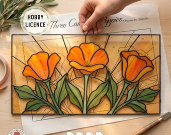 California Poppy Stained Glass Pattern – Floral Window Hanging Art (Digital Download) QG21