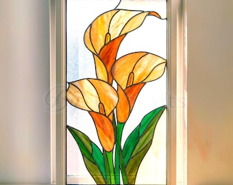 Modello digitale per vetrata artistica con calla, acchiappasole floreale in formato PDF, vetrata artistica fai da te per principianti, pannello floreale per finestra