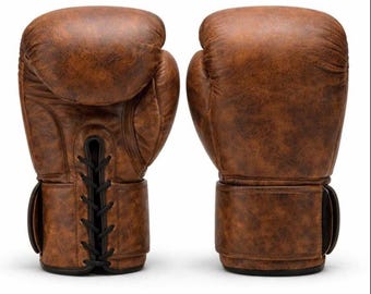 Antique Brown Leather Boxing Gloves – Handmade Vintage Boxing Gloves – Genuine Cowhide Leather, Lace-Up Punching Bag Gloves.