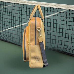 Personalized Leather Tennis Racquet Bag, Top Handle Professional Case, Tennis Tote Bag, Womens Gift, Cowhide Tennis Bag, Tennis Coach Gift.