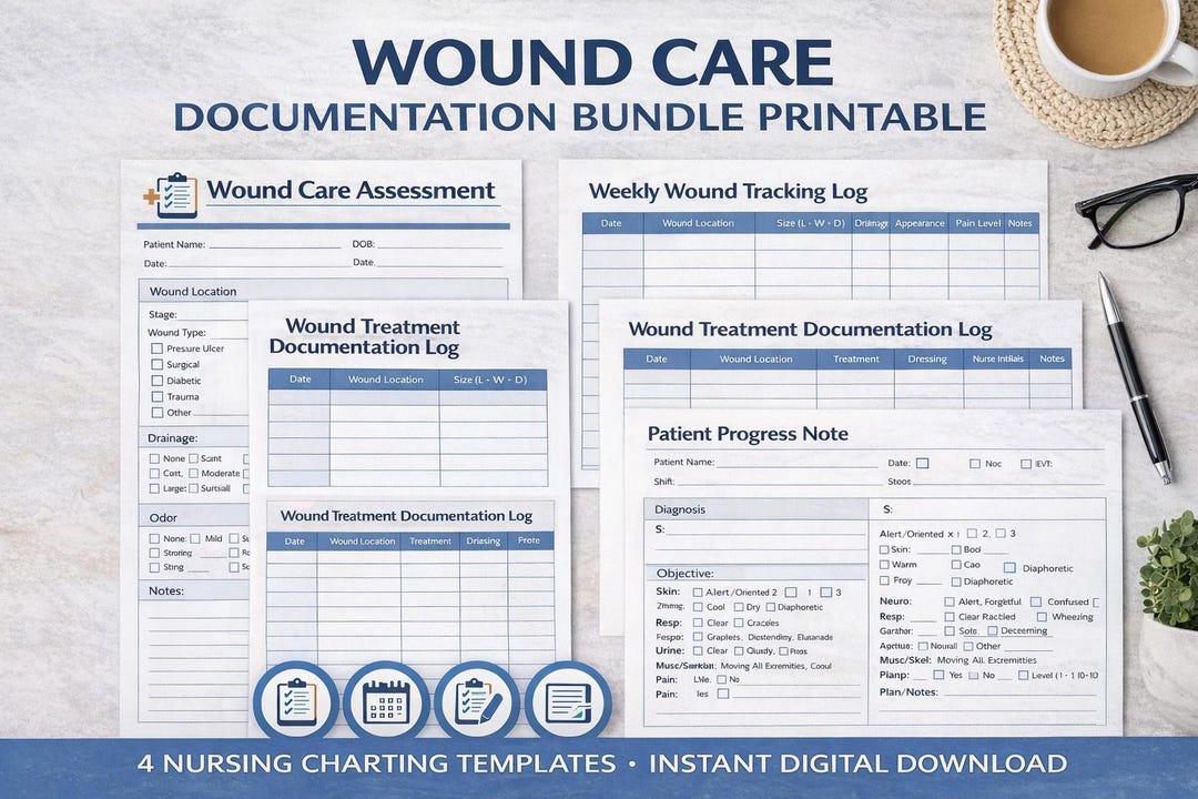 Wound Care Documentation Bundle Printable | Nurse Assessment Sheet ...