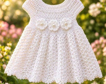 White Crochet Baby Dress Pattern | Floral Infant Outfit (PDF Download)