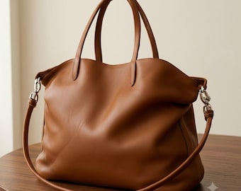 Creative Leather Brown Tote Bag | Large Slouchy Handbag | Leather Hobo Tote Bag for Women | Premium Leather Shoulder Purse | Free Shipping
