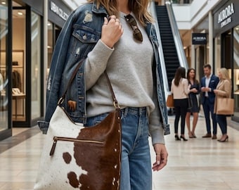 Western Boho Slouchy Shoulder Purse | Handmade Women’s Tote | Unique Gift for Women | Cowhide Leather Hobo Bag | Free Shipping Globally