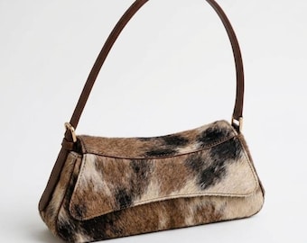 Cowhide Hair-On Mini Bag | Western Leather Shoulder Sling | Trendy Compact Purse | Creative Leather