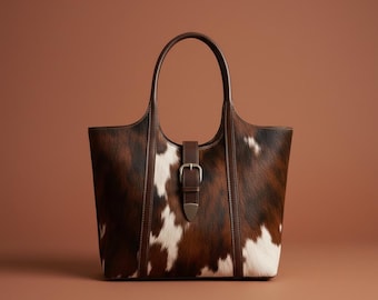 Genuine Cowhide Leather Hobo Bag | Western Style Hair-on Tote