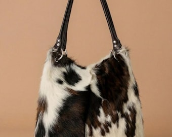 Cowhide Leather Hobo Bag for Women | Western Hair On Hide Shoulder Tote | Handmade Rustic Boho Purse | Genuine Leather Handbag