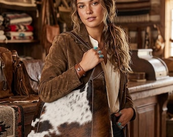 Creative Leather Hair-on Bag | Genuine Cowhide Hobo Bag | Western Tote Purse | Handmade Shoulder purse for women | Rustic Cowhide tote