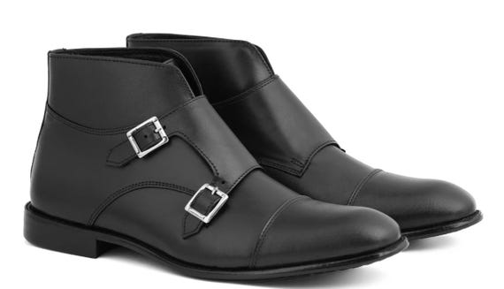 Creative Leather Black Ankle Boot | Double Buckle Dress Shoes | Genuine Leather Shoes | Classic Formal Wedding Shoes for Men | Free Shipping