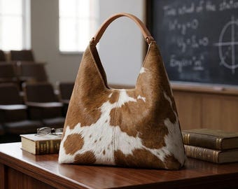 Cow Print Hobo Bag | Hair on Hide Shoulder Purse | Western Style Women's Bag | Minimalist Everyday Handbag | Boho Shoulder Leather Tote