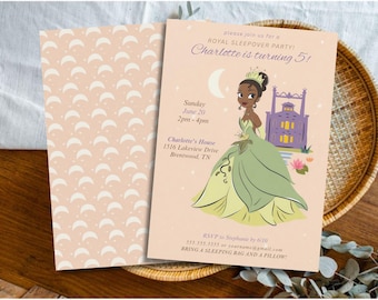 Princess Sleepover Invitation, Girl Slumber Party Invite, Fairytale Princess Birthday Sleepover, Editable Canva Template