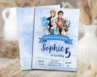 Princess 3rd Birthday Invitation, Snow Queen Birthday Party Invite, Princess Party Invite, Girl Birthday Invitation, Editable Canva Template