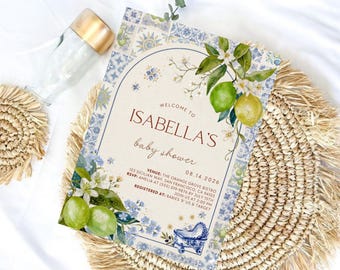 Amalfi Coast Lemon Baby Shower Invitation Editable Canva Template Italian Citrus Mediterranean Invite