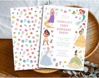 Princess Floral Birthday Invitation, Girl Princess Party Invite, Floral Birthday Invite, Fairytale Princess Party, Editable Canva Template