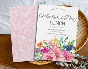 Watercolor Floral Mother’s Day Invitation, Botanical Brunch Invite, Colorful Floral Mom Celebration, Spring Garden Party Invite